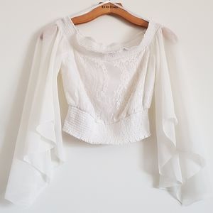 bebe Ivory White Bell Sleeve Off Shoulder Top